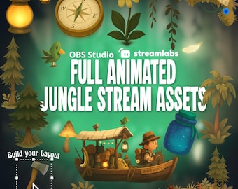 Superposition de VTuber Twitch, éléments décoratifs de la jungle | de superpositions en streaming | banderoles décoratives végétales | WebM, PNG | Streamlabs, OBS Studio