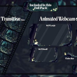 Animated webcam overlays and forest stinger transition. Enchanted woods theme with glowing animals, whimsical magical stream overlay pack for Twitch, Kick, YouTube, and VTuber streaming.