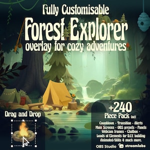 Enchanted Forest Twitch Overlay Animated Stream Package Cozy Green Nature Stream Assets for OBS and Streamlabs VTuber asset Bundle