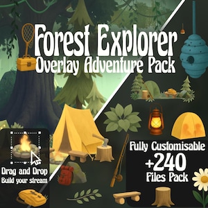 Enchanted Forest Twitch Overlay Pack animated streaming pack cottagecore vibe green cosy nature theme Decor assets instant download OBS