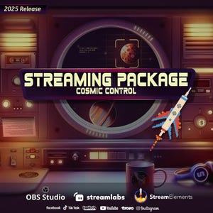 Twitch Stream Overlay Pack Sci-fi Streaming VTuber Space Theme Retro Pixel Overlay Panels, Cosmos Transition Galaxy Stream Spaceship Package