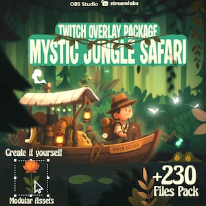 Geanimeerde tropische jungle-stroomoverlay Adventure Safari Stream-pakket, modulair gewoon chatten, oud regenwoud Vtuber-achtergrond