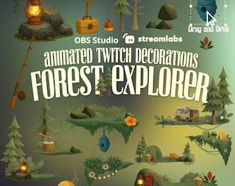 Élément décoratif en streaming de la forêt sauvage | Superposition de Twitch, décoration de flux Vtuber, décorations de camp animées, OBS Streamlabs pour PNGTubers