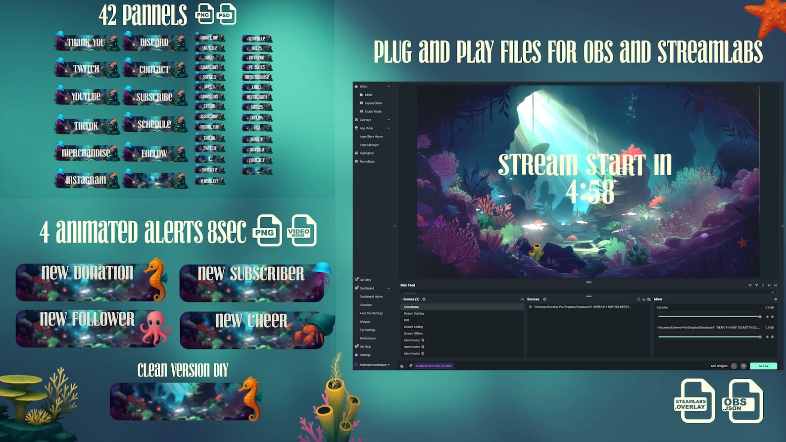 Aquatic Animal Stream Package, Twitch Overlay Animated Ocean Reef ...