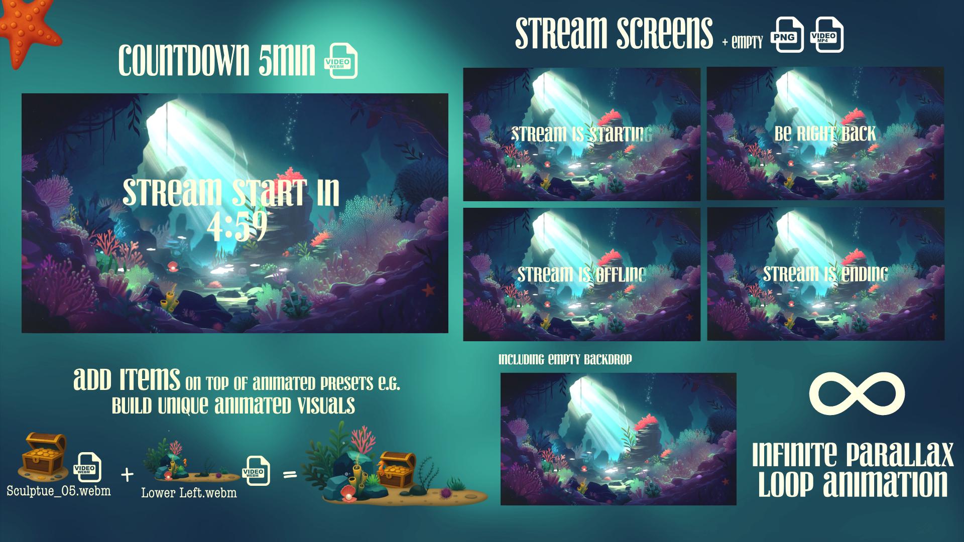 Aquatic Animal Stream Package, Twitch Overlay Animated Ocean Reef ...