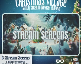 Twitch Overlay Christmas Stream Screens | Winter Village Animated Starting Soon, BRB, Offline Scenes 5 Minute Countdown for OBS Streamlabs