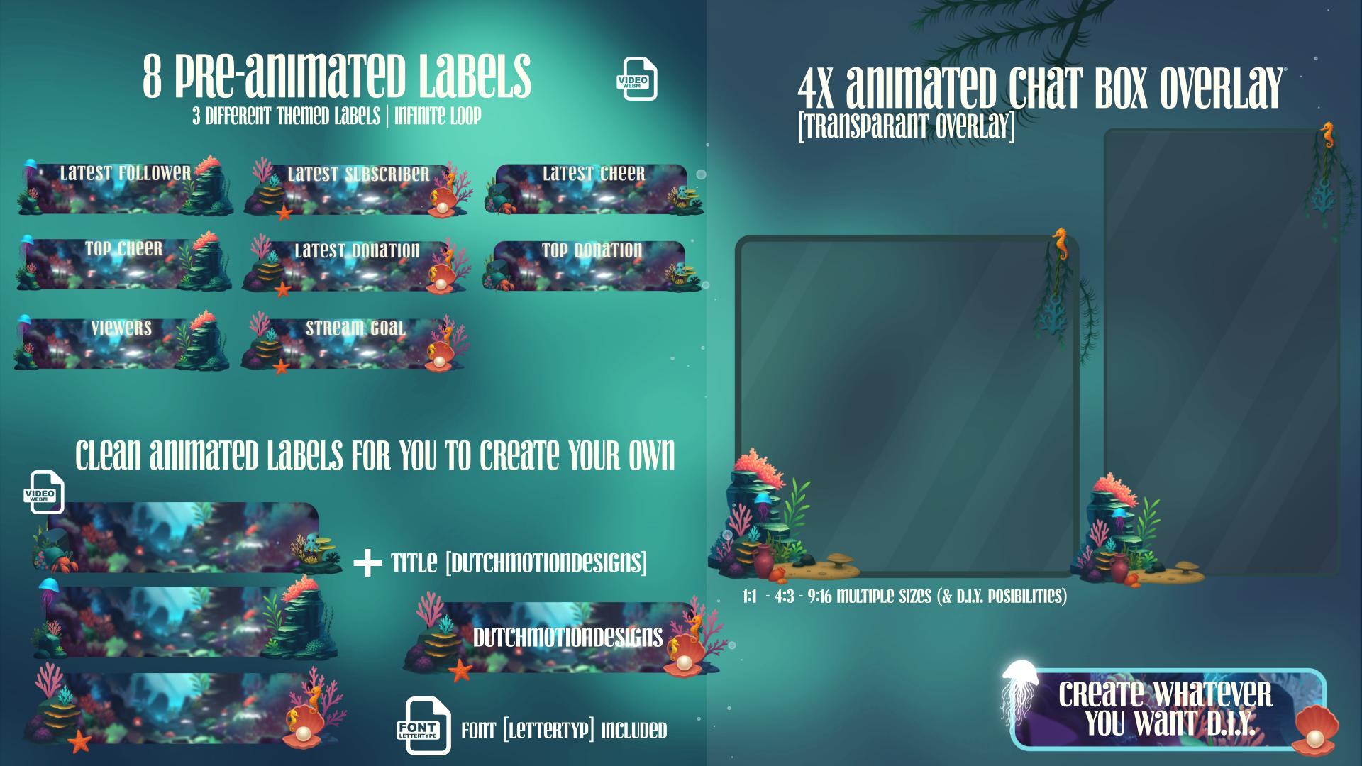 Aquatic Animal Stream Package, Twitch Overlay Animated Ocean Reef ...