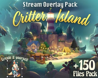 Pack de superposition de flux Lighthouse Island Twitch, lot de décorations animées pour streaming, actifs mignons de plage Vtuber Critter pour OBS, Streamlabs