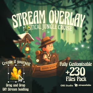 Enchanted forest twitch overlay pack animated stream overlay mystical parallax glowing animals river boat adventure Vtubers OBS Assets