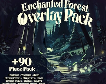 Enchanted Forest Twitch Overlay Pack | Magical Glowing Animals Night Woods | Whimsical VTuber Stream Overlay Kit OBS Streamlabs Pack