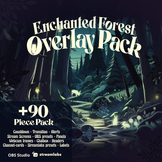 Enchanted Forest Twitch  Overlay Stream Pack | Magical Glowing wildlife at the night | Whimsical VTuber Stream Overlay | OBS Streamlabs