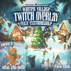 Animerat mysigt julflödesöverlägg för Twitch-paket, vintersnöflödesdekoration, miniatyrby för OBS, Streamlabs, Vtuber-resurser