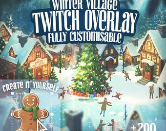 Ensemble Twitch animé de superposition de flux de Noël cosy, décoration de ruisseau de neige en hiver, village miniature pour OBS, Streamlabs, actifs Vtuber