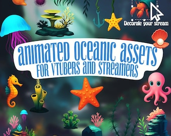 Underwater Ocean Stream Assets, Twitch Overlay Decoration Pack, Animated Coral Reef VTuber Aquarium Props, OBS YouTube Kick, Marine Fish