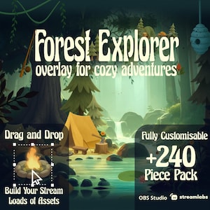 Pacote de transmissão animada de sobreposição Twitch da Enchanted Forest Recursos de transmissão de natureza verde aconchegante para OBS e Streamlabs Pacote de recursos VTuber