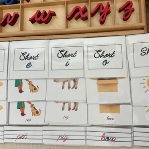 Colección de tarjetas de nomenclatura de vocales cortas (a, e, i, o, u)