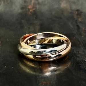 Tri-Metal Tango Rolling Ring - Sterling Silver, Rose Gold Filled, Yellow Gold Filled - Unique Spinning Jewelry for Fashionable Fingers