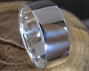 Mens Wide Wedding Band, High Polish, Mens Everyday Ring, Low-profile