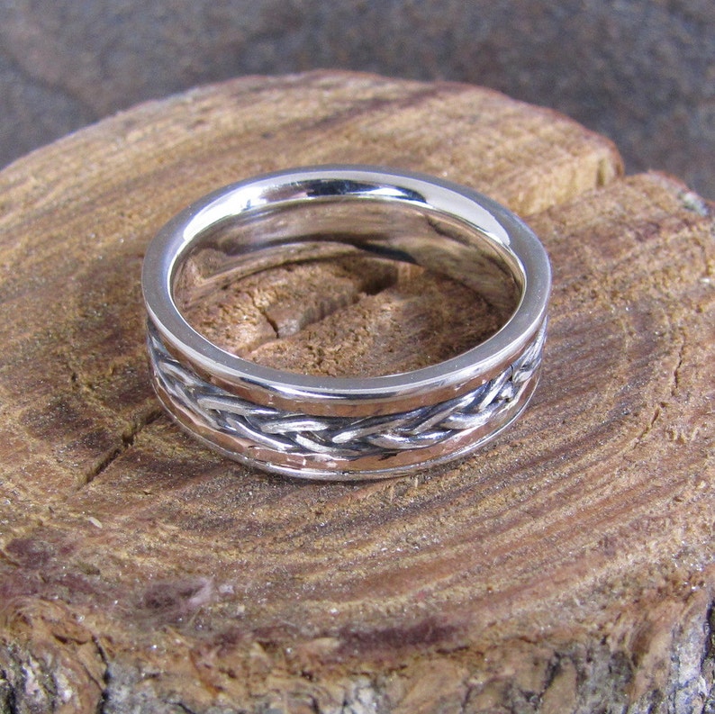 Mixed Metal Inlay Mans Ring with Rose Gold and Argentium Sterling Silver image 3