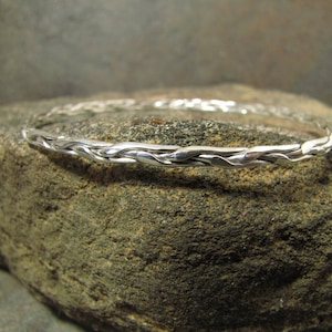 braided half round argentium sterling silver bangle bracelet