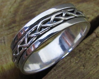 Braided Spinner Argentium Sterling Sterling Silver Band Ring