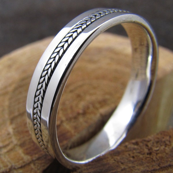 Mens Silver Inlay Ring Wedding Band