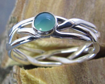 Argentium Sterling Silver Ring Braided and Hammered with Gemstone of Your Choice