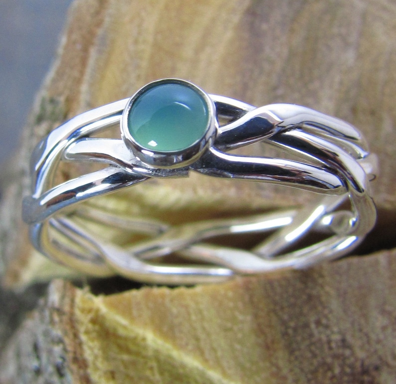 Argentium Sterling Silver Ring Braided and Hammered with Gemstone of Your Choice image 1