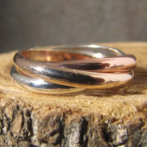 Tri Color Rolling Ring 14k Rose and 