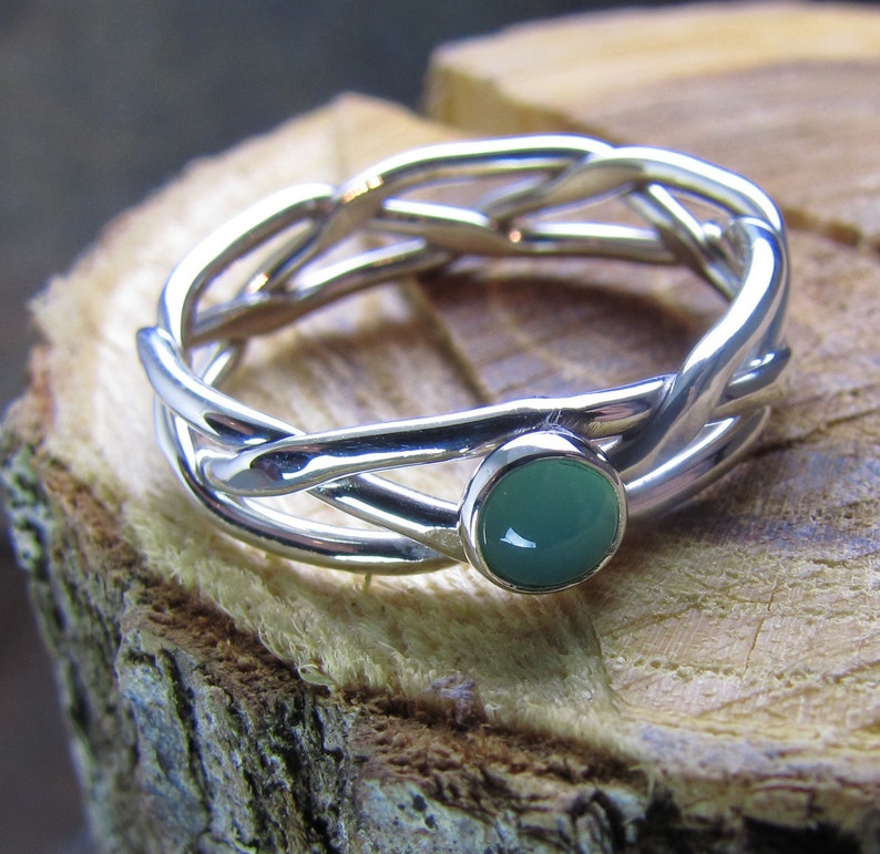 Argentium Sterling Silver Ring Braided and Hammered with Gemstone of Your Choice image 4