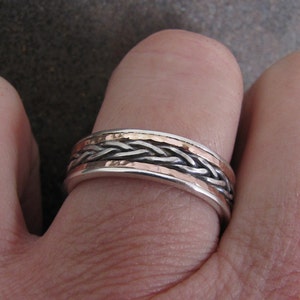 Mixed Metal Inlay Mans Ring with Rose Gold and Argentium Sterling Silver image 4