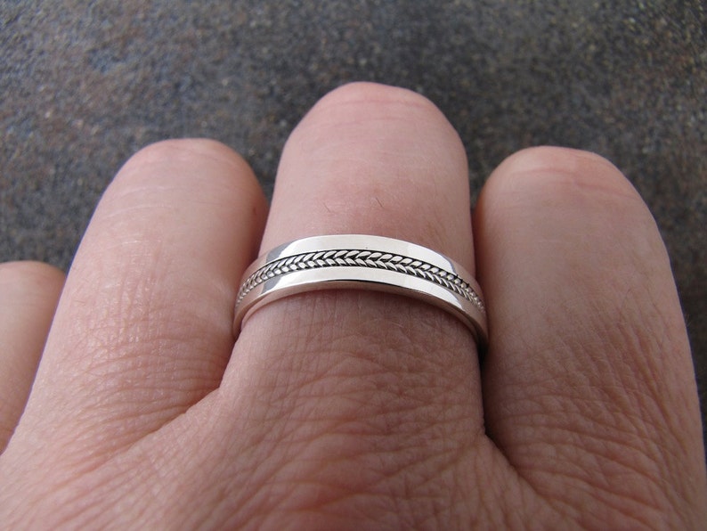 Mens Silver Inlay Ring Wedding Band - Etsy