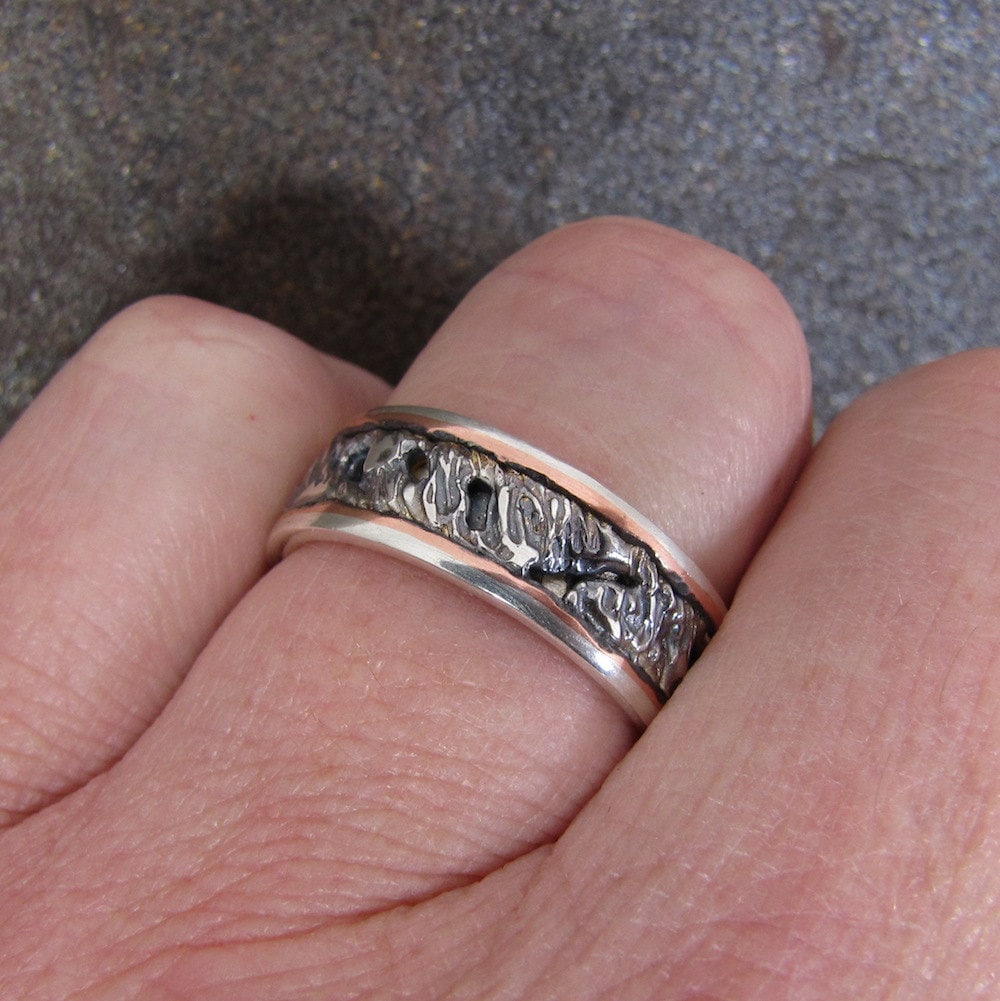 Oxidized Silver and Copper Inlay Mens Ring | Etsy