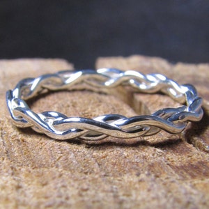 Triple Trouble: 3-Strand Braided Argentium Sterling Silver Ring - Midi Magic & Stackable Charm!