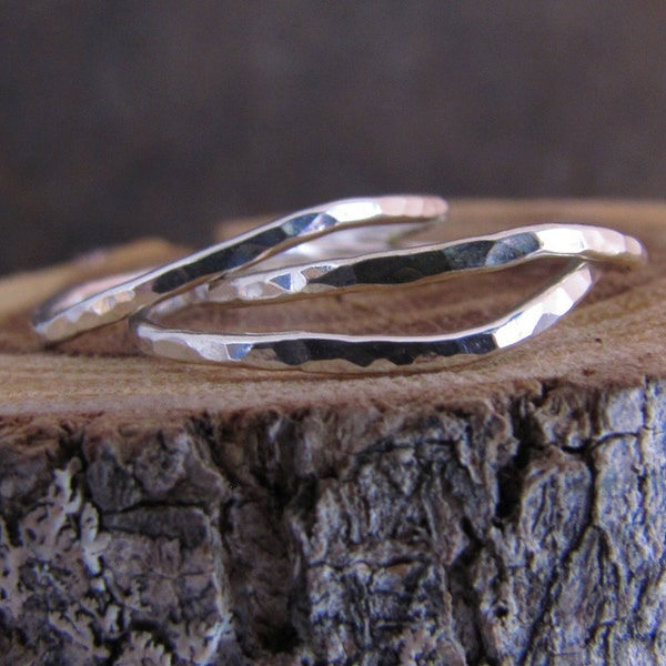 Skinny and wonky Hammered Silver Stack Rings Set of 3