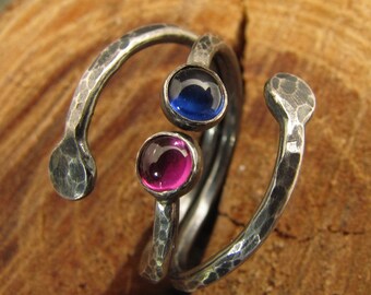 Blue Sapphire and Ruby Stacking RIngs, Set of 2