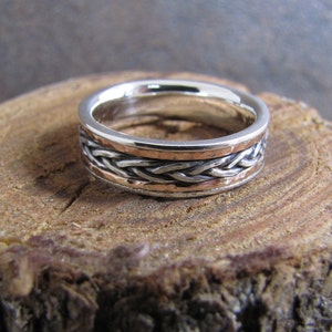 Mixed Metal Inlay Mans Ring with Rose Gold and Argentium Sterling Silver image 1