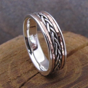 Mixed Metal Inlay Mans Ring with Rose Gold and Argentium Sterling Silver image 2