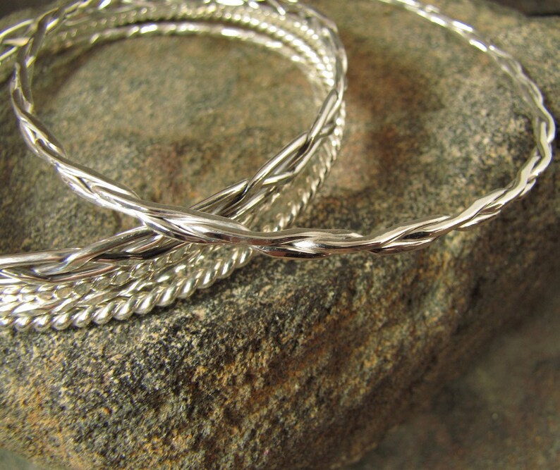 Square Braided Argentium Sterling Silver Bangle Bracelet image 3