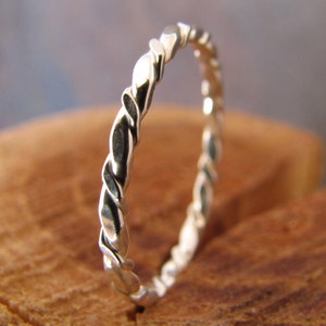 Skinny Argentium Sterling Silver Twisted Stacking Ring, Knuckle Ring