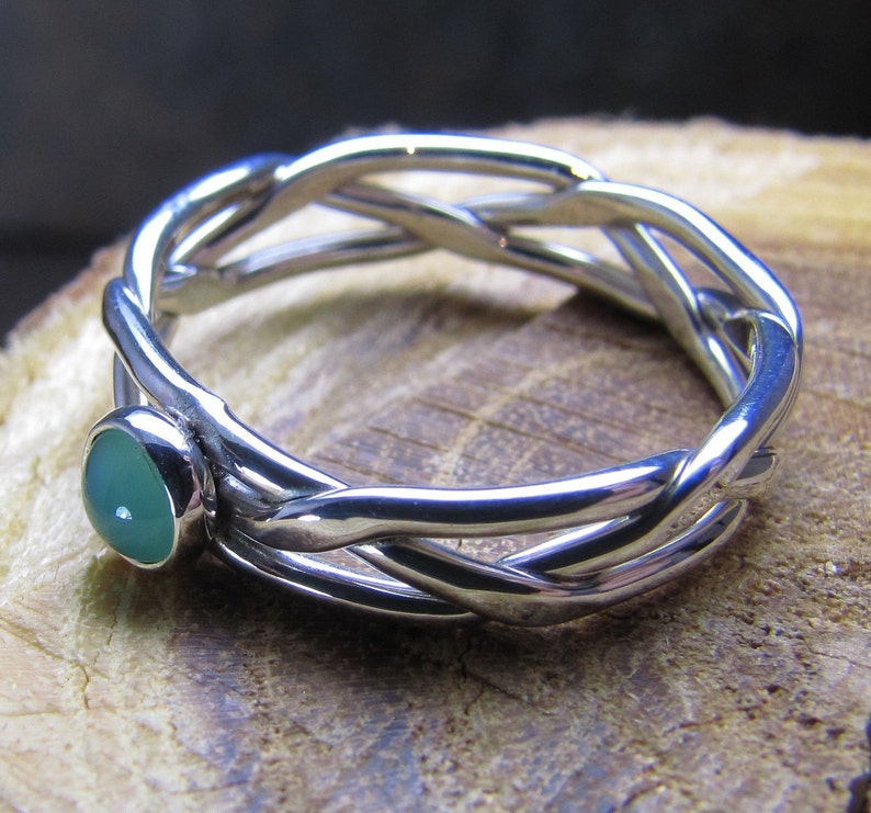 Argentium Sterling Silver Ring Braided and Hammered with Gemstone of Your Choice image 2