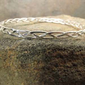 Braided and Hammered Argentium Sterling Silver Bangle Bracelet