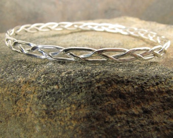 Braided and Hammered Argentium Sterling Silver Bangle Bracelet