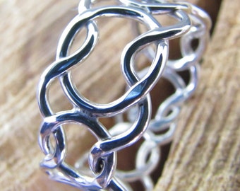 Wide woven argentium sterling silver ring