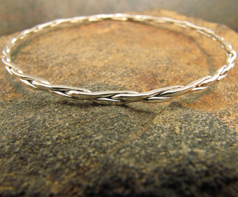 Square Braided Argentium Sterling Silver Bangle Bracelet image 1