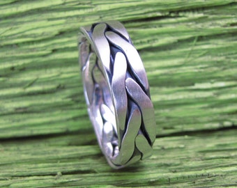 Mens 5 Wire Braided Silver Ring, Oxidized and Brush Finished