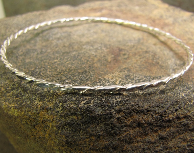 Twisted argentium sterling silver bangle bracelet image 1