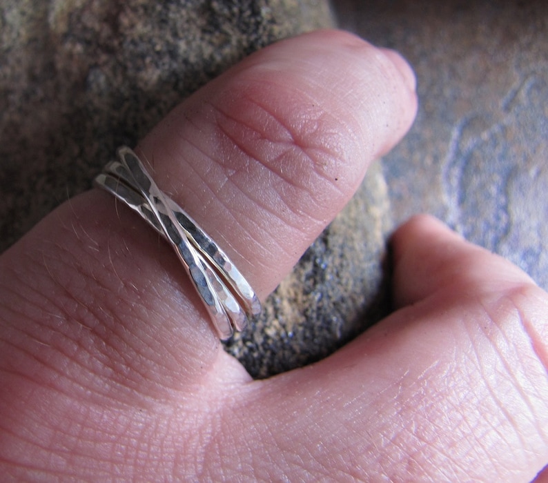 Hammer textured argentium sterling silver rolling rings