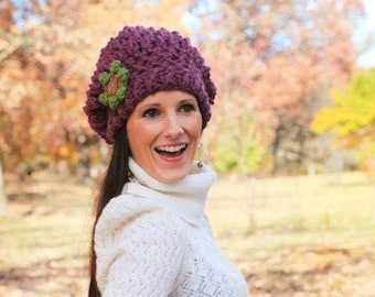 Beanie Hat Crochet Pattern PDF (instant digital download simple basic easy beginner boho slouchy slouch pom flower)