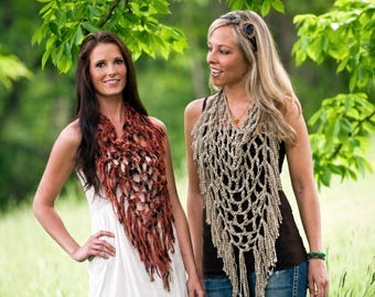 Fishnet Fringe Scarf Crochet Pattern PDF (instant digital download simple basic easy beginner shawl boho neck wrap)